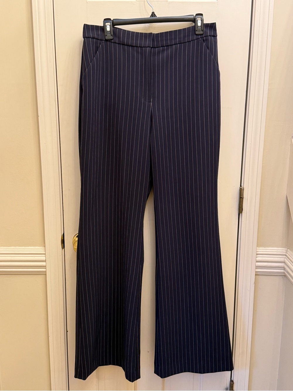 Express Editor Navy Pinstripe Flare Dress Pants Size 12R